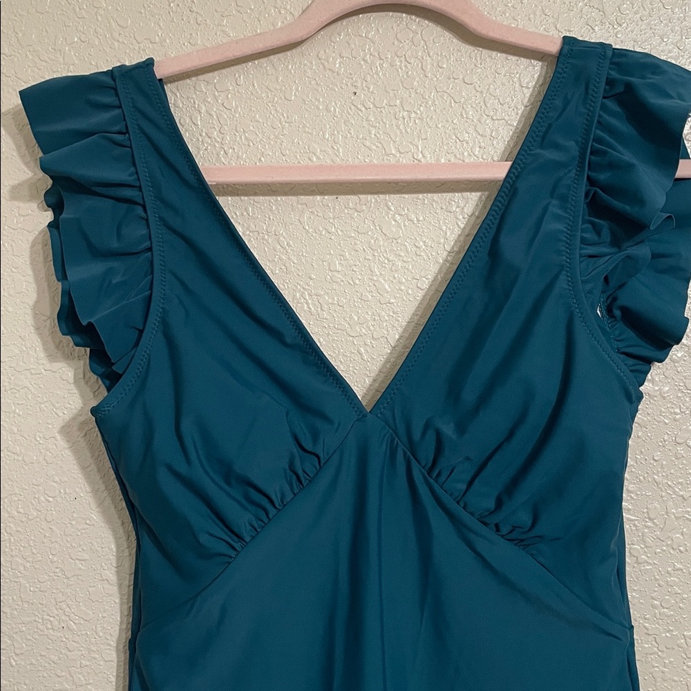 Cupshe Teal Ruffle Shoulder One-Piece Swimsuit - Picture 3 of 7